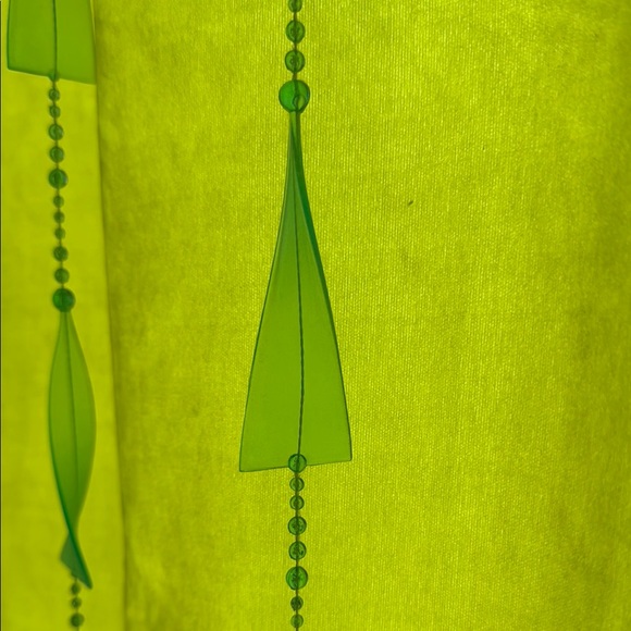 Chartreuse green velour drapes with aqua blue trim and accents - Picture 5 of 6
